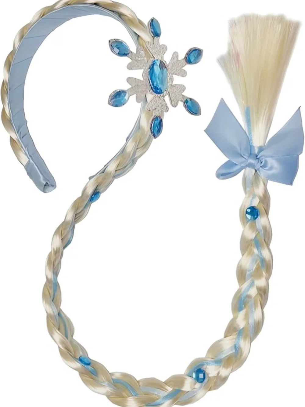 Elsa Princess Dress Up Long Braided Wigs, Handbag, Jewelry for Halloween Costume
